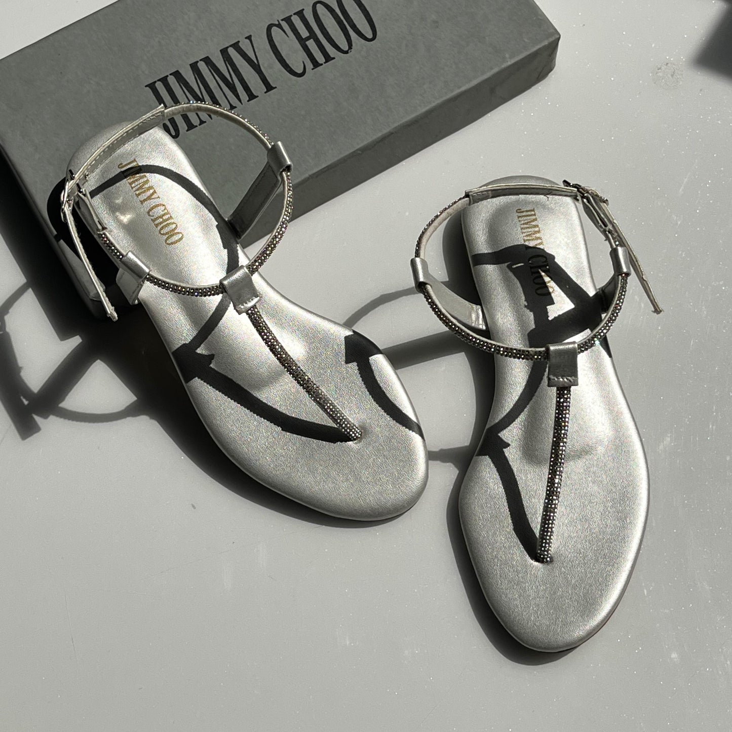 Jimmy Choo Crystal T-Strap Sandals