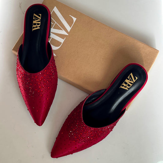 ZARA Crystal Satin Mules