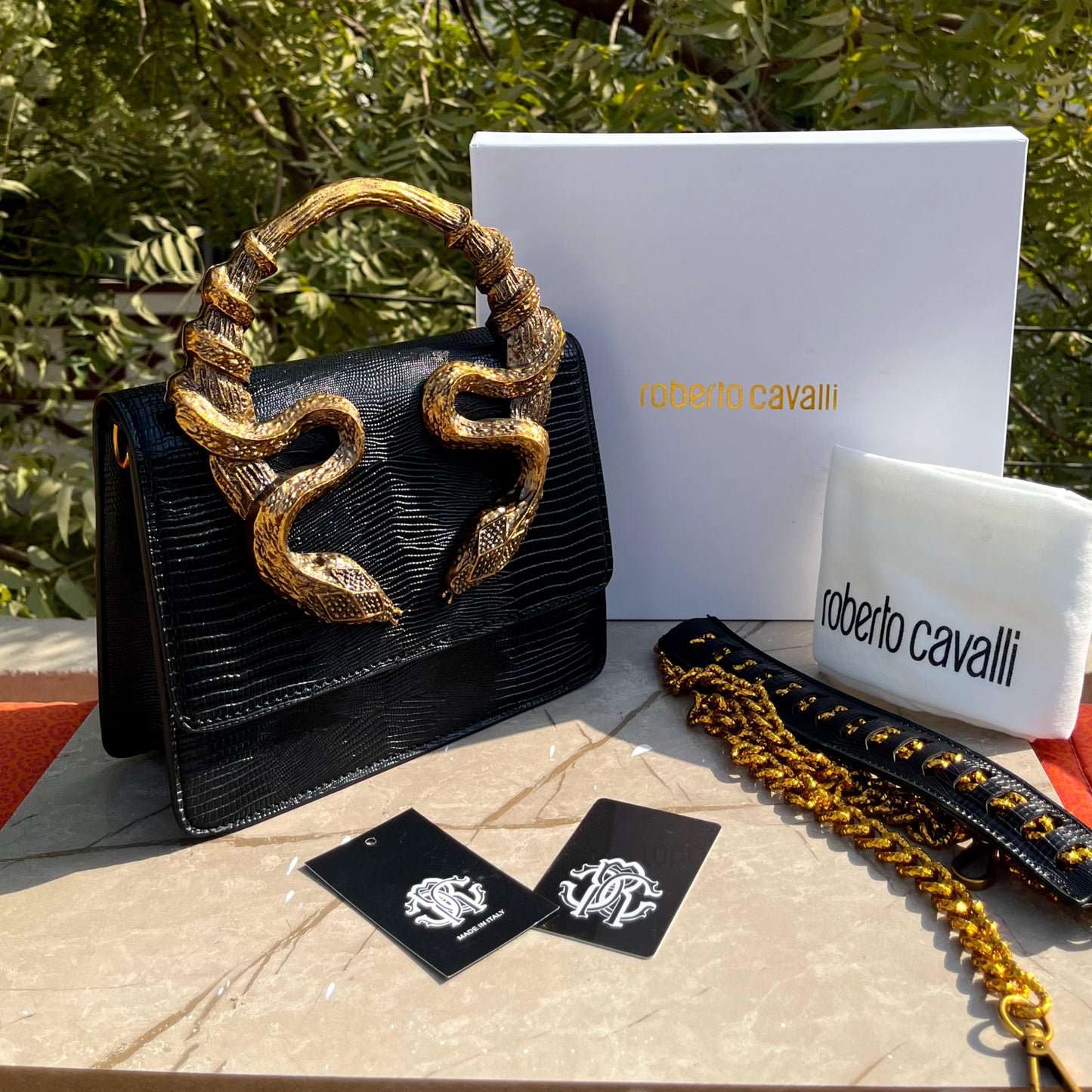 Roberto Cavalli Snake Embellished Handbag
