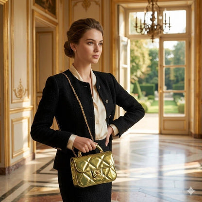CHANEL | Metallic Mirror Calfskin Large Top Handle Clutch With Chain