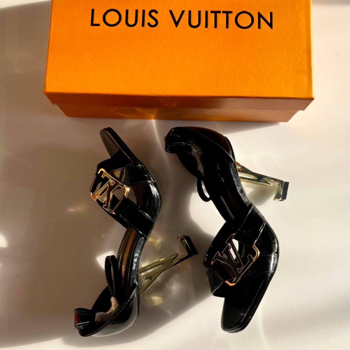 Louis Vuitton LV Twist Heel Sandals | Black Patent Leather