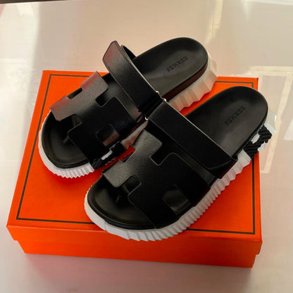Hermès Infra Sandals – Black Calfskin Leather