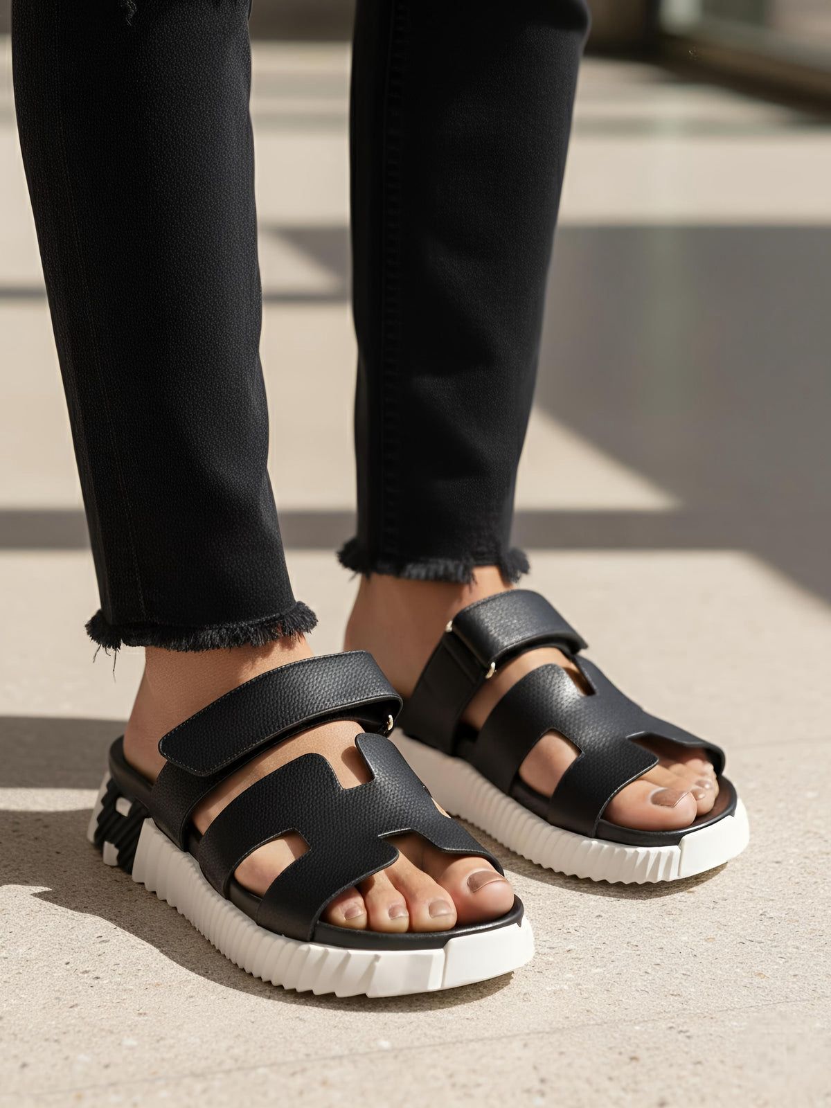 Hermès Infra Sandals – Black Calfskin Leather