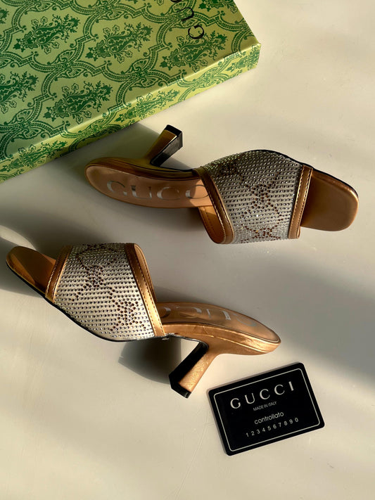 Gucci GG 75 Crystal Embellished Mesh Mules