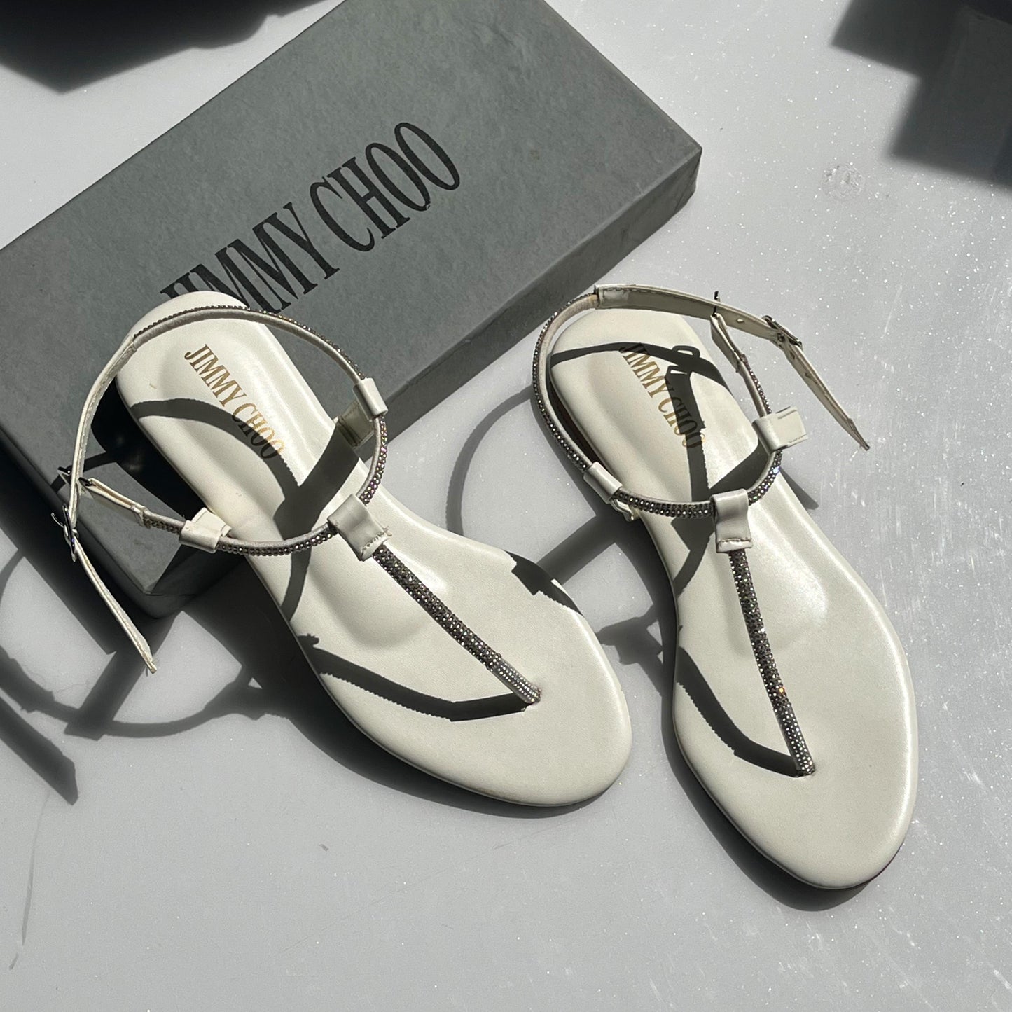 Jimmy Choo Crystal T-Strap Sandals