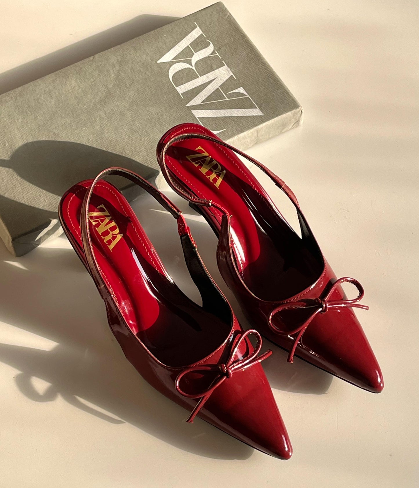 ZARA Patent Red Slingback Heels