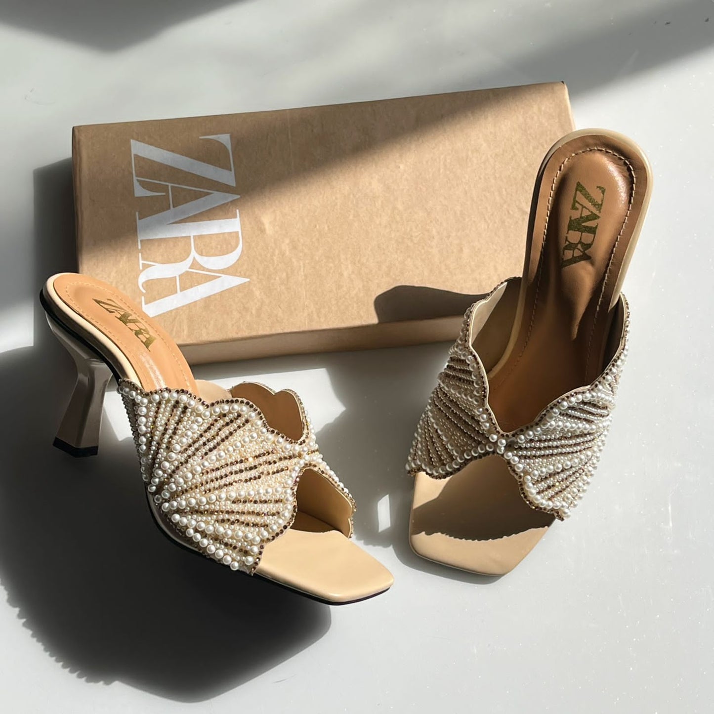 Zara Faux Pearl Backless Sandals