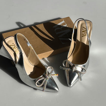 Zara Metallic Bow Heels