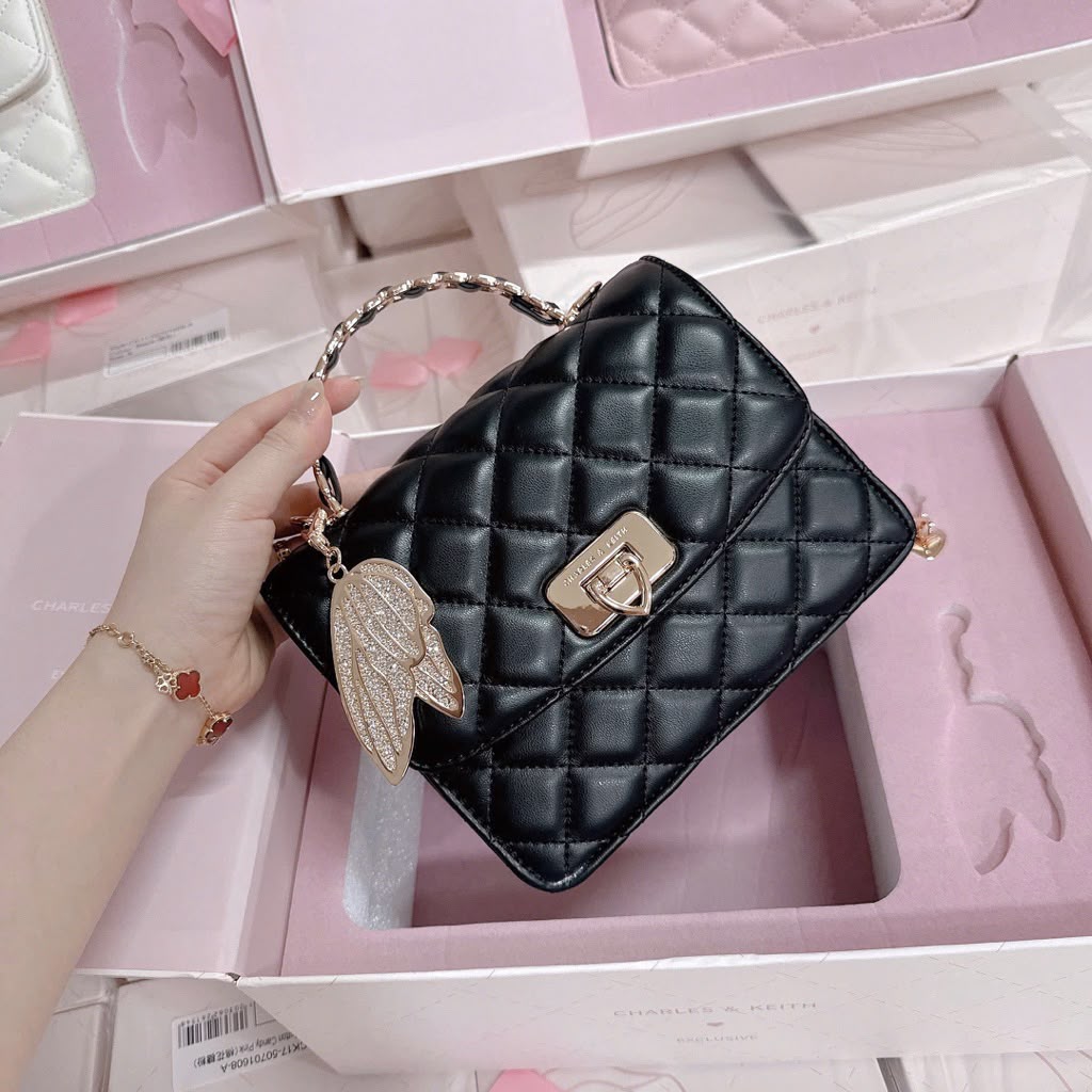 CHARLES & KEITH | Cressida Quilted Top Handle Bag With Bag Charms