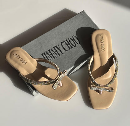 Jimmy Choo Crystal Bow Thong Flat Sandals