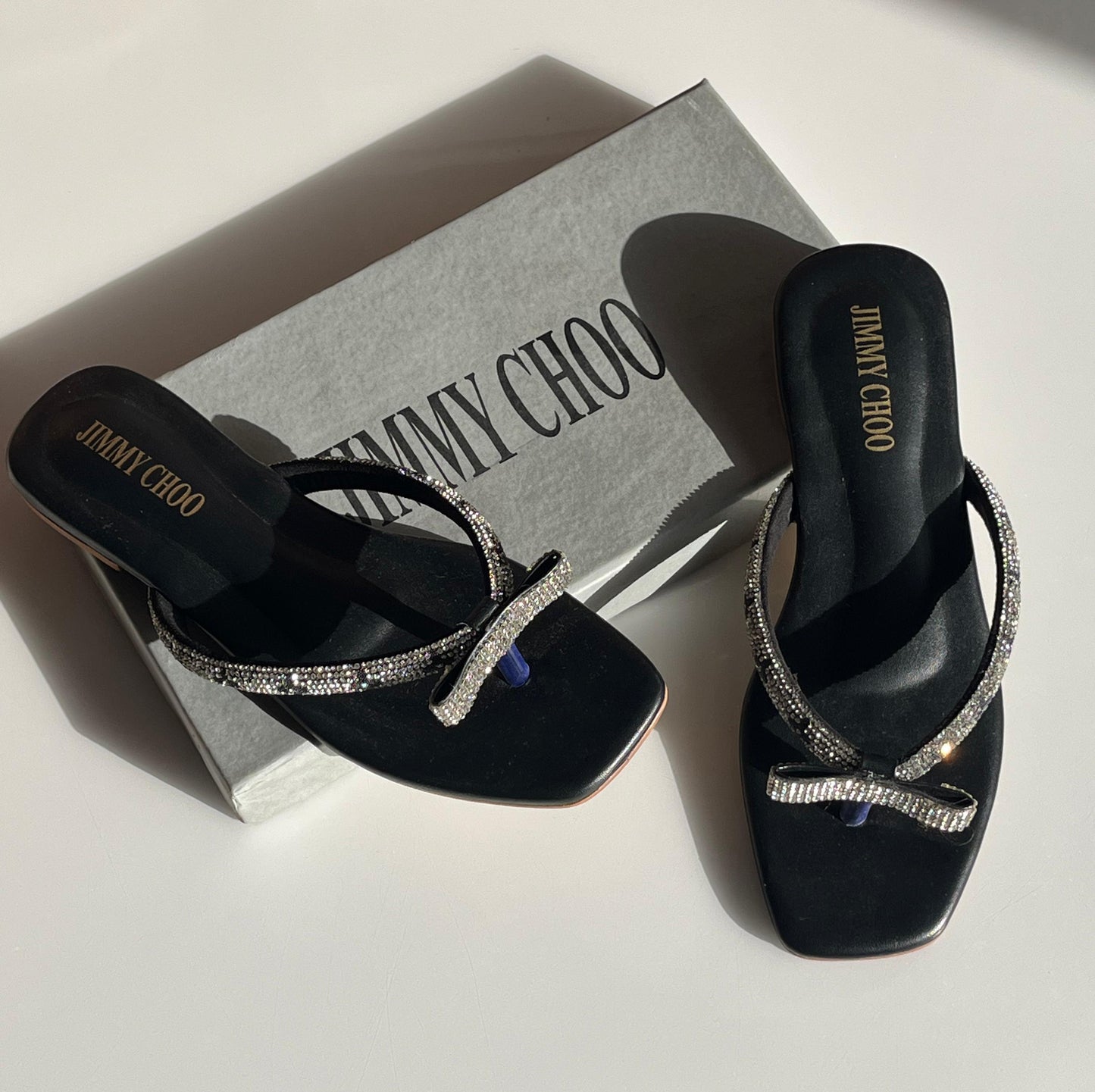 Jimmy Choo Crystal Bow Thong Flat Sandals