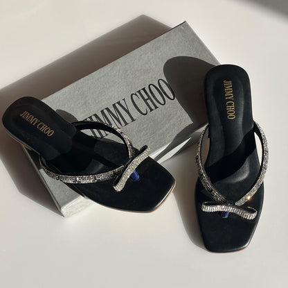 Jimmy Choo Crystal Bow Thong Flat Sandals
