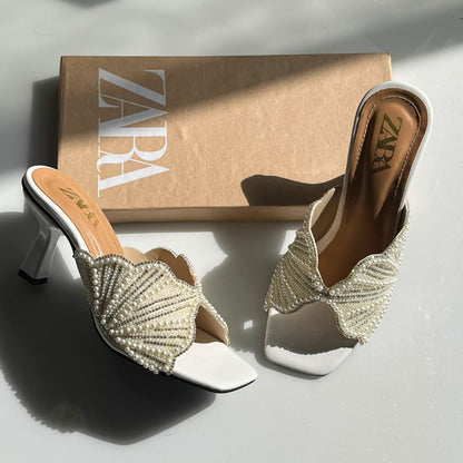 Zara Faux Pearl Backless Sandals